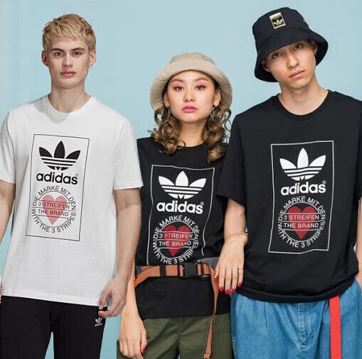 ADIDAS ORIGINALS UNISEX HEART PRINT TREFOIL OVERSIZED SPORTY LONG T-SHIRT TEE